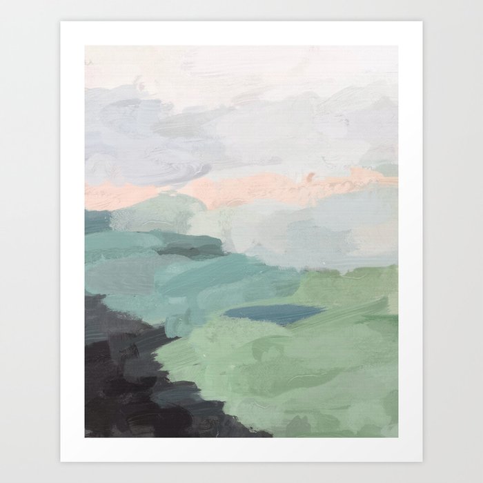 Seafoam Green Mint Black Blush Pink Abstract Nature Land Art