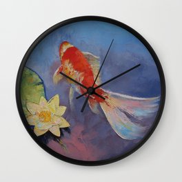 Koi on Blue and Mauve Wall Clock | Nature, Painting, Animal, Illustration 