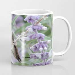 Ms. Hummingbird's Break Time in Mexican Sage Coffee Mug | Green, Mexicansage, Photo, Digital, Hummingbird, White, Gray, California, Blue, Nature 