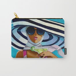 Best Day Ever Carry-All Pouch | Oldhollywood, Ocean, Bighat, Acrylic, Painting, Blues, Pinkdress, Bluesky, Beach, Margarita 