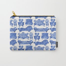 Victorian Lounge – Navy Palette Carry-All Pouch | Illustration, Architecture, Watercolor, Victorian, Sofa, Classicblue, Lounge, Davenport, Homedecor, Vintage 