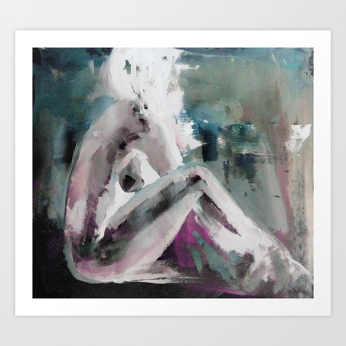 Modern Abstract Acrylic Painting Abstract Teal White Woman