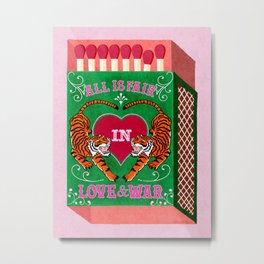 All is Fair in Love and War Vintage Matchbox Green Palette with Tiger Metal Print | Retrolettering, Pinkart, Vintageprints, Makelove, Love, Tigerart, Loveandwar, Vintageart, 70Sart, Retro 