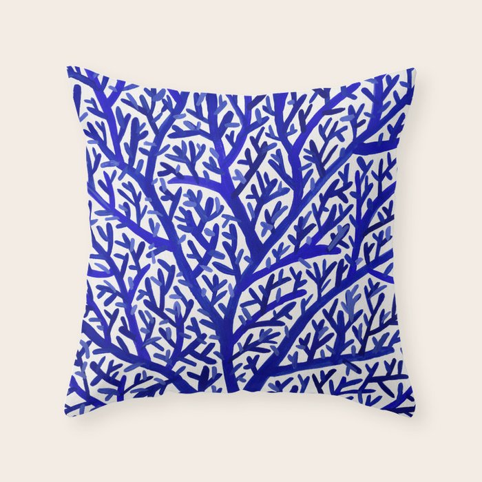 Fan Coral Navy Throw Pillow by Cat Coquillette Society6