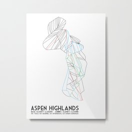 Aspen Highlands, CO - Minimalist Trail Map Metal Print | Abstract, Graphic Design, Pop Art, Vector 