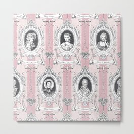 Science Women Toile de Jouy - Pink Metal Print | Collage, Vintage, Pattern, People 
