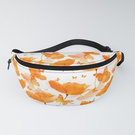 Orange Poppies And Butterflies On A White Background #decor #society6 #buyart Fanny Pack