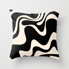 Retro Liquid Swirl Abstract in Black and Almond Cream 2 Throw Pillow | Pattern, Painting, Maximalist, Psychedelic, Modern, Contemporary, Retro, Curated, Minimalist, Pop Art 