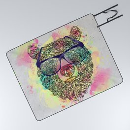 Cool watercolor bear with glasses design Picnic Blanket