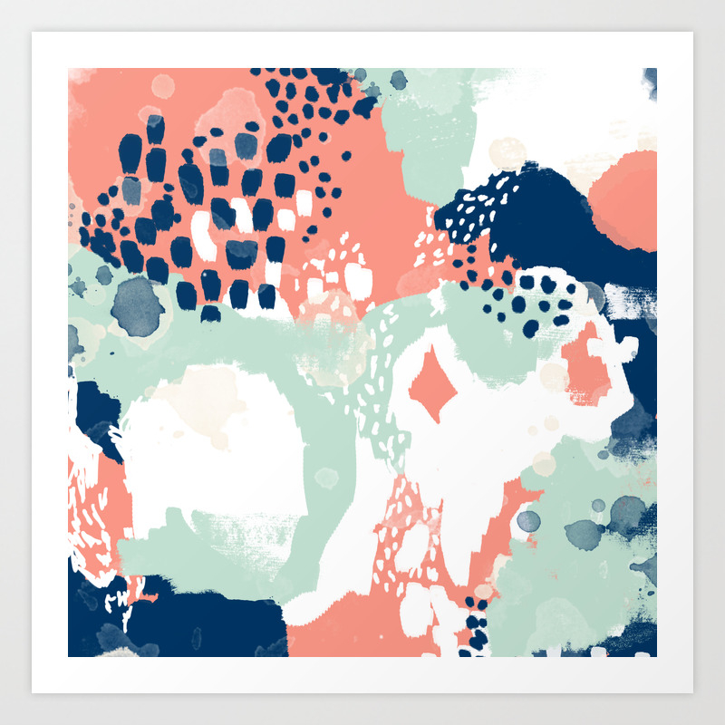 Kayl Abstract Painting Minimal Coral Mint Navy Color Palette