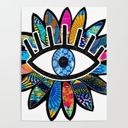 Greek Evil Eye Blue Flower Poster