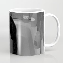 A girl and her cat lapping it up in milk; apartment bathtub nude portrait black and white photograph - photography - photographs Coffee Mug | Girlpower, Photo, Girlsrule, Mask, Crazycatlady, Black, Photograph, Sexy, Curated, Nude 