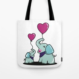 Elephant, Baby Elephant, Heart Balloon Tote Bag