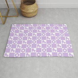 Checkerboard Rollerskates Daisy Pastel Retro Seventies Sixties Pattern Rug | 70S, 60S, Daisies, Roller Skating, Lilac, Boho, Graphicdesign, Roller Skate, 80S, Vintage 