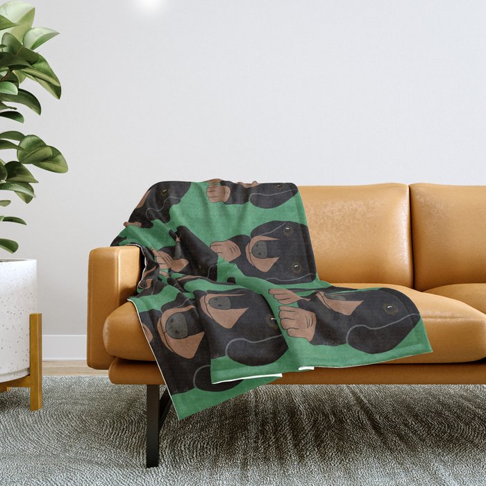 Dachshund Puppies Galore! Throw Blanket | Drawing, Digital, Dachshund-puppy, Dachshund-puppies, Dachshund, Cute, Green, Brown, Black, Gifts
