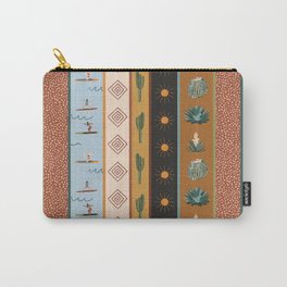 sunny desert boarder print // paddle board // yoga // cacti // stripes // burnt orange + light blue + mustard yellow + rust red // by Ali Harris Carry-All Pouch | Girl, Sup Yoga, Graphicdesign, Pattern, Stripes, Paddle Board, Squares, Cactus, Leopard Print, Yoga Girl 