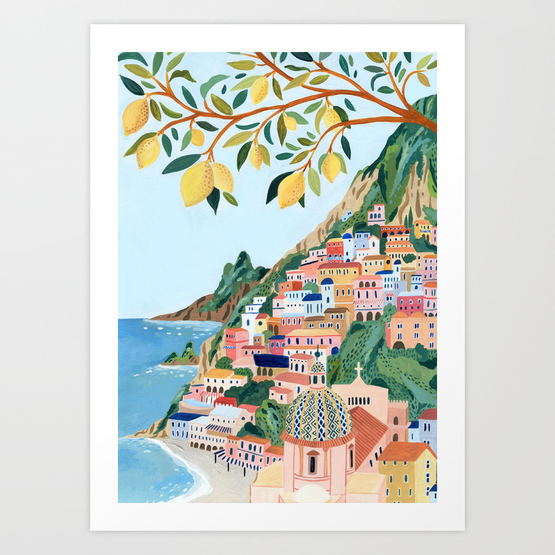 Overzicht tafel Gepland Positano, Italy Art Print by Ambers Textiles | Society6