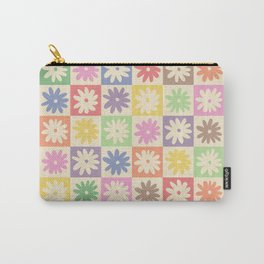 Colorful Flower Checkered Pattern Carry-All Pouch | Graphicdesign, Checker, Blue, Pastelgreen, Retropattern, 60S, Flower, Purple, Red, Yellow 