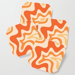 Retro Liquid Swirl Abstract Pattern Square Tangerine Orange Tones Coaster