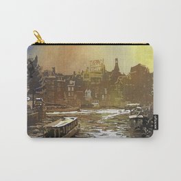 Sunset over canals of Old Amsterdam.  Watercolor painting Carry-All Pouch