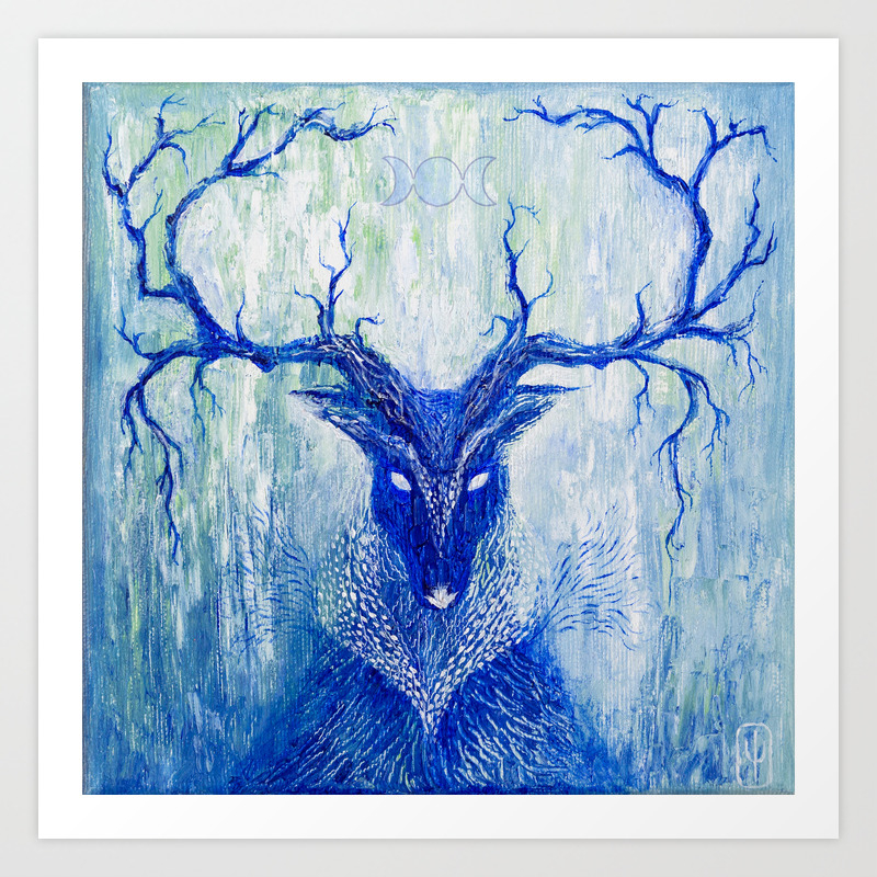 Cernunnos Wicca Pagan Celtic Old God, Whimsical blue deer painting, Forest  wild animal shaman spirit Art Print by BarbaraFineartStudio | Society6