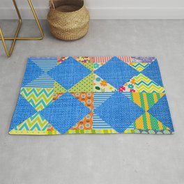 Jean and colorful patchwork print Rug