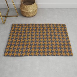 Houndstooth pattern. Brown and Navy Blazer colors. Rug