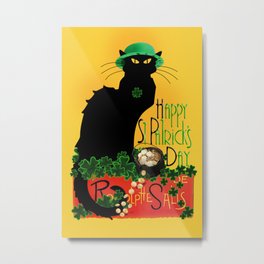 St Patrick's Day - Le Chat Noir Metal Print | Mixed Media, Graphic Design, Animal, Chat, Clover, Shamrock, Fourleafclover, Luckoftheirish, Chatnoir, Graphicdesign 