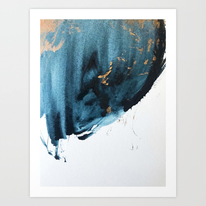 A Minimal Sapphire And Gold Abstract Piece In Blue White And Gold