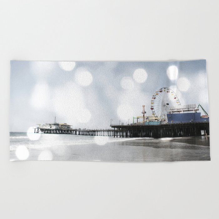 Sparkling grey Santa Monica Pier Beach Towel by Christine aka stine1 