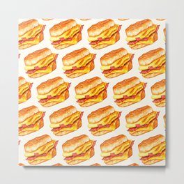 Bacon Egg & Cheese Sandwich Pattern - White Metal Print | Vintage, Kitschy, Painting, Food, Egg, Retro, Kitsch, Curated, Sandwich, Pop Art 