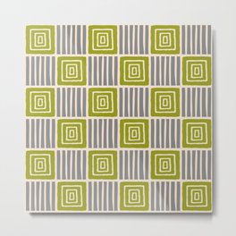 Retro Mid Century Modern Check Pattern 744 Olive and Gray Metal Print | Gray, Check, Homedecor, Olivegreen, Midcentury, Graphicdesign, 1960S, Abstract, Geometric, Pattern 
