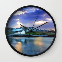 Cockle Row Cottages, Ireland. (Painting) Wall Clock | Sky, Touristattraction, Codown, Groomsport, 19Thcentury, Painting, Harbour, Fishermen, Colorful, Cottage 