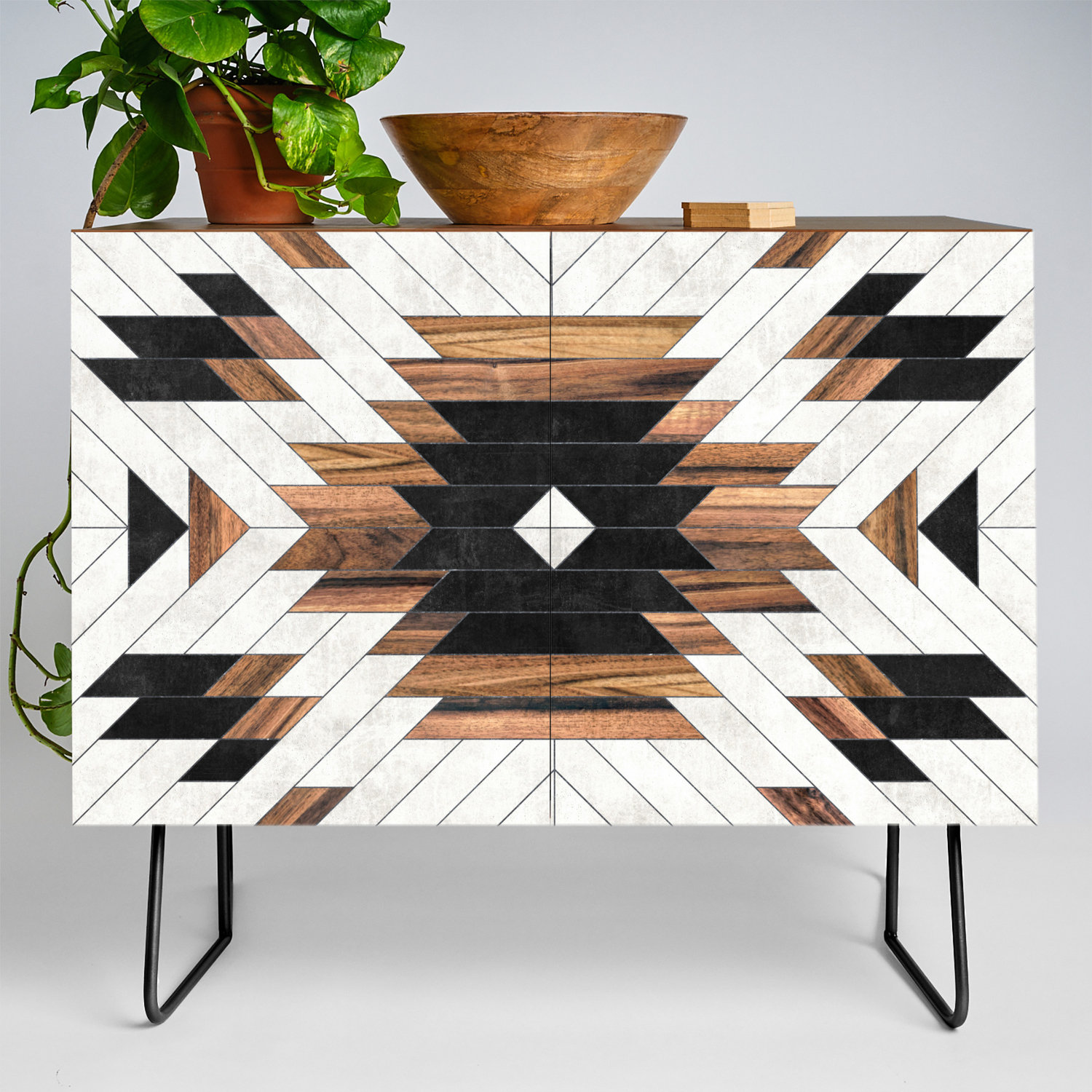 Urban Tribal Pattern No 5 Aztec Concrete And Wood Credenza By Zoltanratko Society6