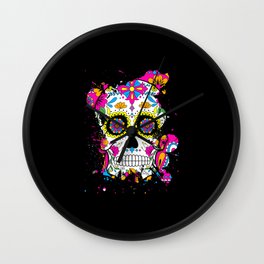 Sugar Skull Art Wall Clock | All Souls Day, Mexican Festival, Rockabilly, California, Sugar Skull, Graphicdesign, Catholic, Skeletons, Hispanic, Mexican 