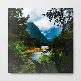 Fjord through the ferns - Milford Sound, New Zealand Metal Print | Calm, Fjord, Color, Milfordsound, Summer, Newzealand, Ferns, Clouds, Forest, Photo 