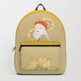Sunflower Girl with Glasses Backpack | Hat, Fashion, Green, Lips, Digital, Drawing, Yellow, Glasses, Flowers, Closedeyes 