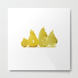 Four golden pears  Metal Print | Fruit, Pear, Fall, Nature, Tasty, Watercolor, Positive, Sketch, Green, Harvest 