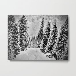 Cold night Metal Print | Foresdark, Oil, Painting, Lonely, Blackandwhite, Snow 