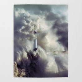 Super storm and lighthouse Poster