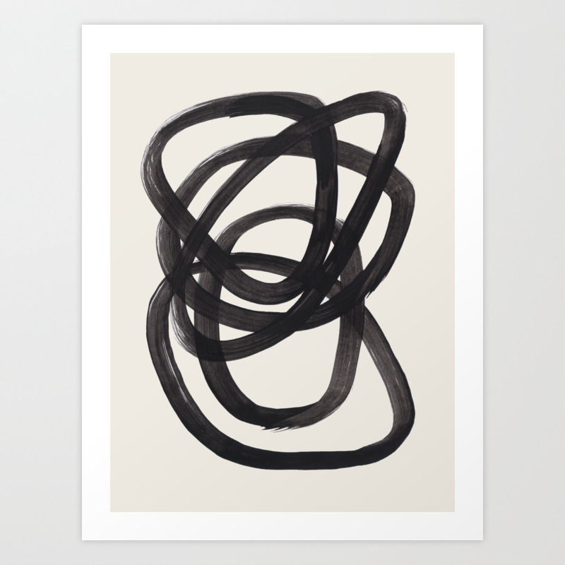 Mid Century Modern Minimalist Abstract Art Brush Strokes Black