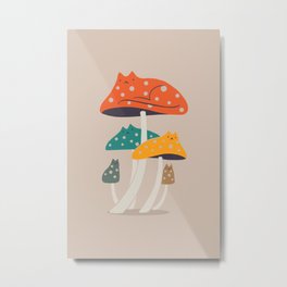 Cat and Plant 47: Mushroom Cats Metal Print | Pet, Cat, Fungi, Boho, Mushroom, Drawing, Kitty, Curated, Catandplant, Mushroomsart 