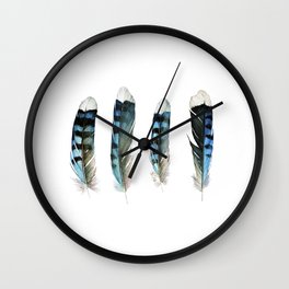 Blue Jay Feather Group Wall Clock | Nature, Painting, Animal, Illustration 