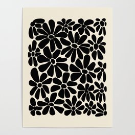 Black and White Retro Floral Art Print  Poster | 70S, 60S, Hippie, White, Black And White, Groove, Curated, Illustration, Floral, Homedecor 