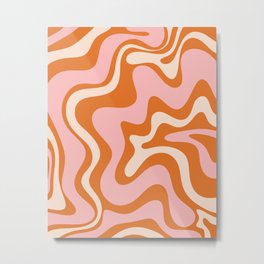 Liquid Swirl Retro Abstract Pattern in Orange Pink Cream Metal Print | Joyful, Boho, Abstract, Pattern, Cool, Digital, Retro, 60S, Cheerful, Painting 