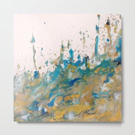 TEMPEST - By H.Lin Metal Print | Evaporate, Helloinnerpeace, Acrylic, Splashes, Waves, Gold, Painting, Blue, White, Modern 