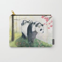 Panda family Carry-All Pouch | Pandas, Cubs, Illustration, Art, Wildlife, Colorful, Giant, Mom, Pop Art, Little 