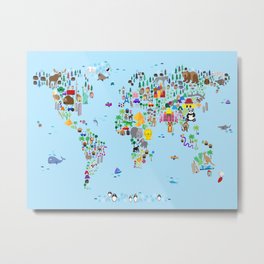 Animal Map of the World Metal Print | Nurseryworldmap, Childrensmap, Learning, Graphicdesign, Animalworldmap, Kidsmap, Cartoon, Worldmap, Kids, Fun 