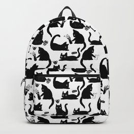 Bad Cats Knocking Stuff Over Backpack | White, Catpattern, Cat, Badkitty, Funnycat, Handdrawn, Cats, Kittens, Kitty, Blackcats 