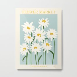 Flower Market - Oxeye daisies Metal Print | Daisy, Daisies, Painting, Retro, Illustration, Boho, Nature, Vintage, Minimal, Blue 
